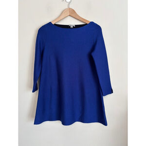 COS Womens XS Cobalt Blue Knit 3/4 Sleeve Tunic Top Minimalist Modern Career